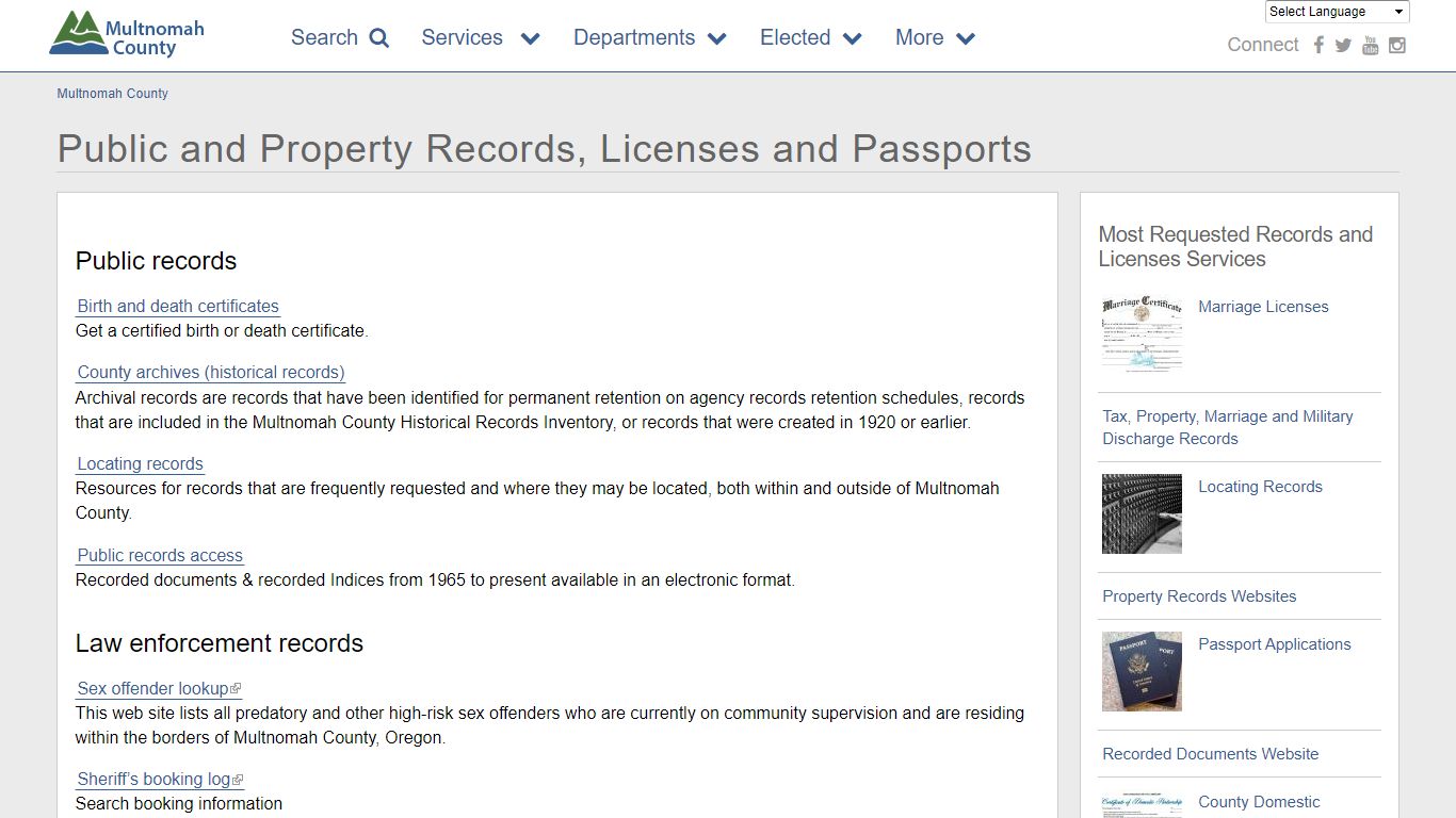 Public and Property Records, Licenses and Passports - Multnomah County